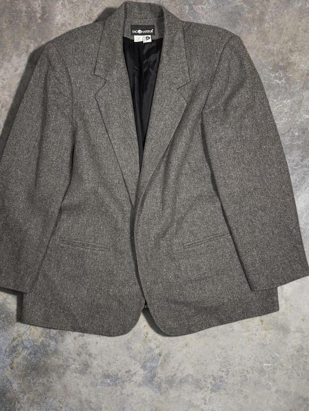 Sag Harbor Gray Heathered Wool Blazer Vintage Sport Coat Women’s 18
